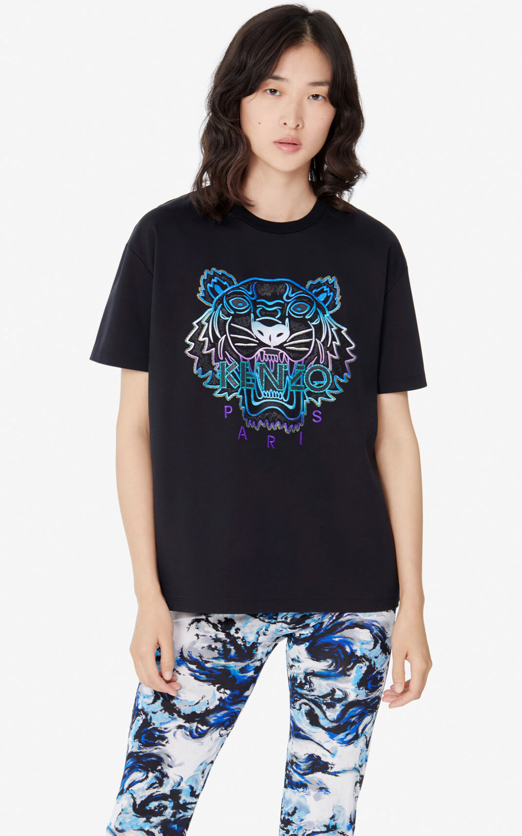 T Shirt Kenzo Tiger Femme Noir | OINC-85236